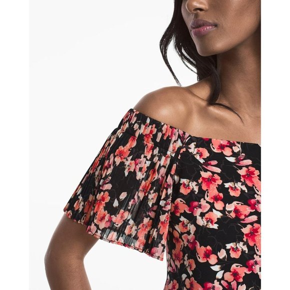 WHBM Off-Shoulder Floral Pleated Sleeve Top sz S - Picture 11 of 12